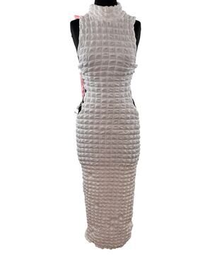 Bella Barnett Cream Pop It Maxi Dress Stretch Mock Neck Lace Up Sides Medium NEW
